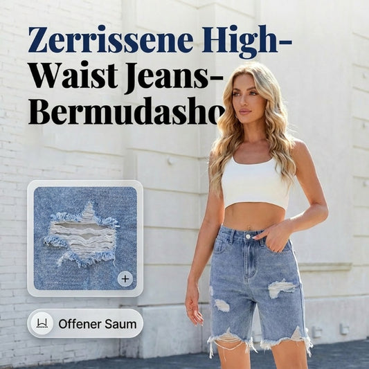 Damen Bermudashorts aus Jeans mit Rissen und hoher Taille