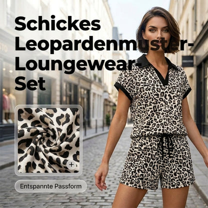 Schickes Damen-Set mit Leopardenmuster: Oberteil und Shorts