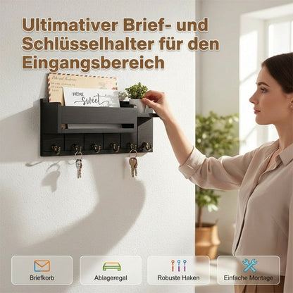 Wandmontierter Brief- und Schlüsselhalter mit Ablage
