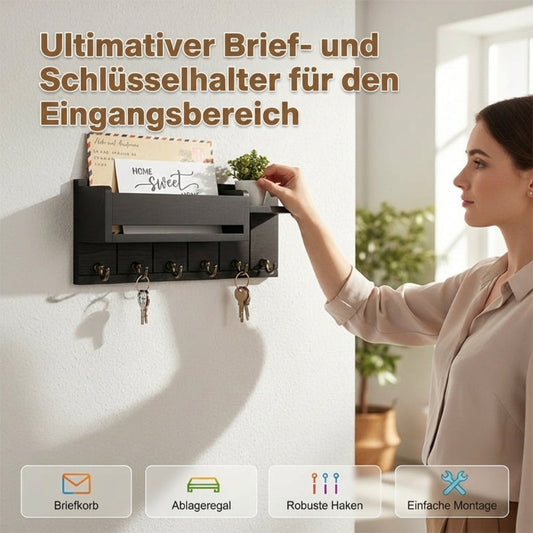 Wandmontierter Brief- und Schlüsselhalter mit Ablage