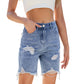 Damen Bermudashorts aus Jeans mit Rissen und hoher Taille