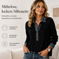 Langärmliges Patchwork-Strickoberteil für Damen mit Jeanskragen