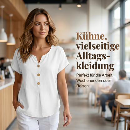 Lässiges Damen-T-Shirt mit V-Ausschnitt und Knöpfen