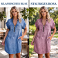 👗Lässiges Jeanshemdkleid für Damen, locker geschnitten, mit Reverskragen, kurzen Ärmeln, Reißverschluss und Taschen