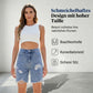Damen Bermudashorts aus Jeans mit Rissen und hoher Taille
