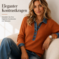 Langärmliges Patchwork-Strickoberteil für Damen mit Jeanskragen