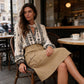 Damen Boho-Bluse mit Ballonärmeln und Rüschenkragen