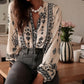 Damen Boho-Bluse mit Ballonärmeln und Rüschenkragen