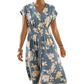 Damen-Midikleid mit V-Ausschnitt, Blumenmuster und Knopfleiste