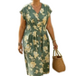 Damen-Midikleid mit V-Ausschnitt, Blumenmuster und Knopfleiste