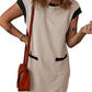 😍 VERKAUF am letzten Tag 50% OFF 💥 2025 Neue Frauen Casual Cap Sleeve Color Block Shift Tshirt Kleid mit Taschen(2 kostenloser Versand kaufen)