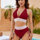 🔥 NUR NOCH HEUTE SPEZIALPREIS 27,97 €! 👙 Hochtailliertes Bikini Set mit Regenbogenwellen-Bund – Bauchkontrolle, Halter V-Ausschnitt, seitliche Zugbänder für Strand & Pool