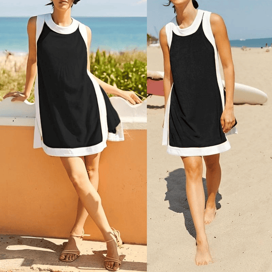 💃🥐Sommer-Hot-Sale 50 % Rabatt💓Damen-Freizeit-Oberteile mit Farbblock-Design, ärmellos, passend zu Shorts mit Taschen