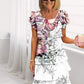 Kaskadenkleid mit Blumenmuster und mehreren Pflanzen