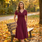 Damen V-Ausschnitt Cross-Front Faltenkleid
