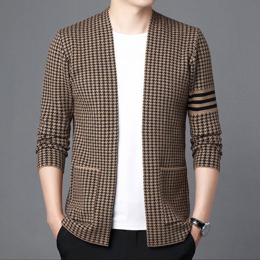 Ideales Geschenk - Strickjacke mit Hahnentrittmuster für Herren