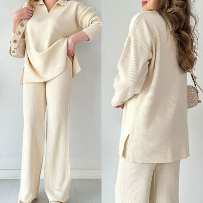 🌟Lässiges zweiteiliges Strickset mit V-Ausschnitt und Schlitz🌟🌟Kostenloser Versand