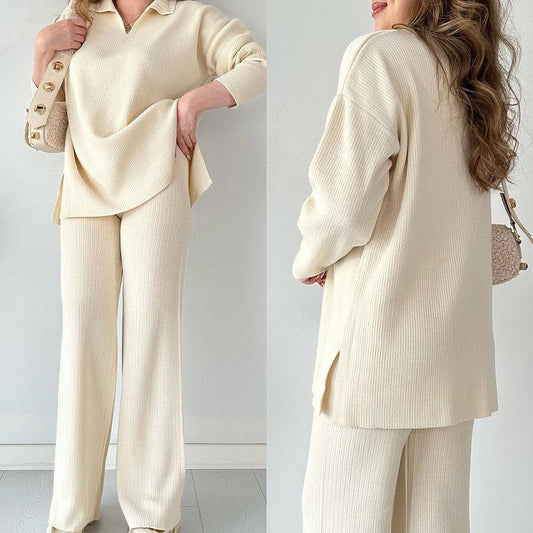 🌟Lässiges zweiteiliges Strickset mit V-Ausschnitt und Schlitz🌟🌟Kostenloser Versand