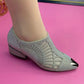Atmungsaktive Mesh-Schuhe für Damen mit mittelhohem, dickem Absatz und Strassverzierungen
