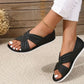 Bequeme, einfarbige, flache Sandalen mit Fliege