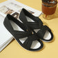 Bequeme, einfarbige, flache Sandalen mit Fliege