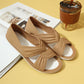 Bequeme, einfarbige, flache Sandalen mit Fliege