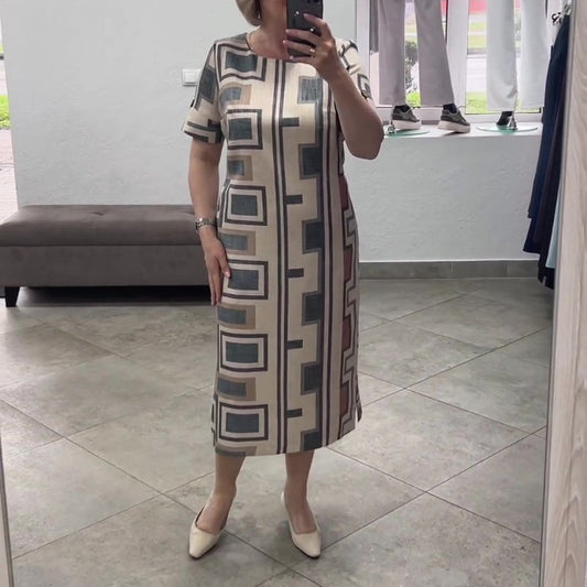 💥49% RABATT🌷Lässiges bedrucktes Kleid mit Rundhalsausschnitt und kurzen Ärmeln für Frauen
