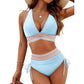 🔥 NUR NOCH HEUTE SPEZIALPREIS 27,97 €! 👙 Hochtailliertes Bikini Set mit Regenbogenwellen-Bund – Bauchkontrolle, Halter V-Ausschnitt, seitliche Zugbänder für Strand & Pool
