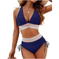 🔥 NUR NOCH HEUTE SPEZIALPREIS 27,97 €! 👙 Hochtailliertes Bikini Set mit Regenbogenwellen-Bund – Bauchkontrolle, Halter V-Ausschnitt, seitliche Zugbänder für Strand & Pool