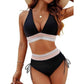 🔥 NUR NOCH HEUTE SPEZIALPREIS 27,97 €! 👙 Hochtailliertes Bikini Set mit Regenbogenwellen-Bund – Bauchkontrolle, Halter V-Ausschnitt, seitliche Zugbänder für Strand & Pool
