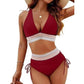 🔥 NUR NOCH HEUTE SPEZIALPREIS 27,97 €! 👙 Hochtailliertes Bikini Set mit Regenbogenwellen-Bund – Bauchkontrolle, Halter V-Ausschnitt, seitliche Zugbänder für Strand & Pool
