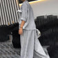 2-teiliges Set mit Jacke mit gestreiftem Revers und Hose mit weitem Bein