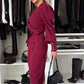 🍁Neues Produkt 49%Rabatt💃Langarm der Frauen mit V-Neck-Krawatte Taille geteiltes Kleid