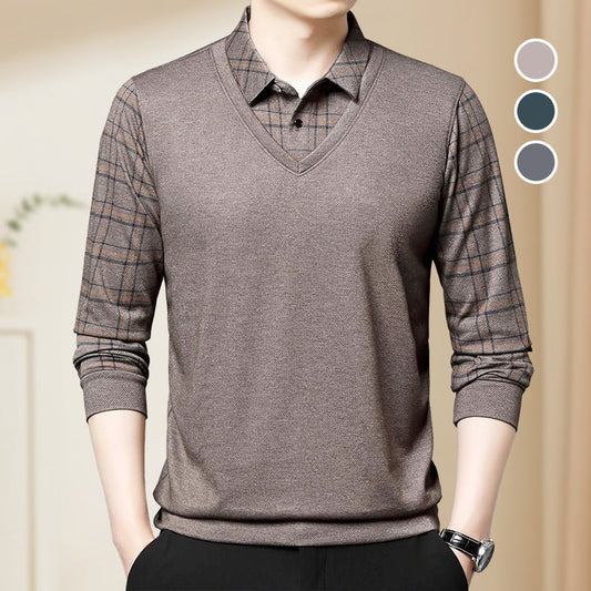 🍁💖Herren Fake Zweiteiler mit Revers Langarm Oberteile