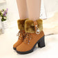 Frauen Plüsch Reißverschluss Chunky Heel Ankle Boots
