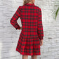 Weihnachtliches kariertes Kurzkleid mit Hemdkragen für Damen