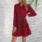 Weihnachtliches kariertes Kurzkleid mit Hemdkragen für Damen
