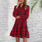 Weihnachtliches kariertes Kurzkleid mit Hemdkragen für Damen