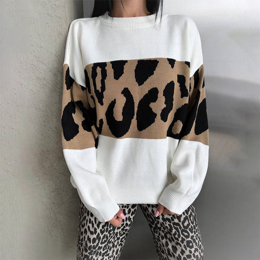 Trendiger Rundhalspullover mit Leoparden-Patchwork für Damen🔥🎁Jeder Artikel ist ein Bestseller