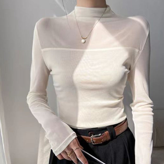 🔥 50% Rabatt 👚 Damen-Mesh-Top mit Stehkragen – luftig & modern