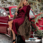 Wickelkleid mit V-Ausschnitt, langen Ärmeln und Schlitz
