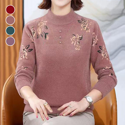Damen-Pullover mit halbem Rollkragen und Kunstplüsch-Futter