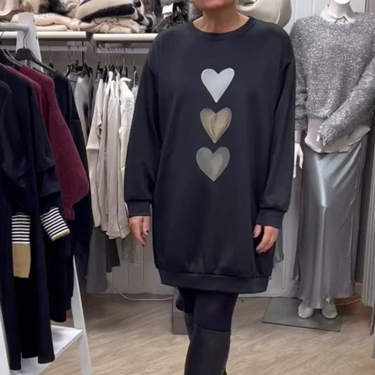 ❤Was soll ich morgen anziehen?❤Lässiges langes Rundhalsausschnitt-Oberteil mit Herzdruck