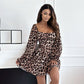 🐆Frauen’s Plissiertes Quadrat-Ausschnitt Leopardenschlankes Kleid