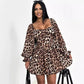 🐆Frauen’s Plissiertes Quadrat-Ausschnitt Leopardenschlankes Kleid