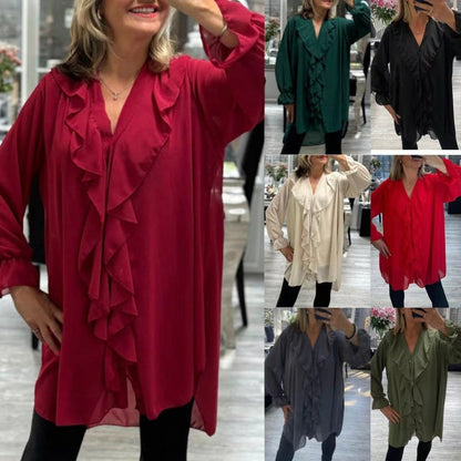🎀Elegante Bluse mit Rüschen und V-Ausschnitt für Damen