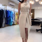 Ärmelloses Damen-Krawattenkleid mit hohem Halsausschnitt und geteiltem Midikleid