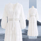 ❤️🎉Bequeme Urlaubskleider👗👉Weißes Boho-Midikleid mit V-Ausschnitt🌿🏖️
