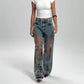 💥Damen-Jeans mit Vintage-Mesh-Patchwork-Print👖