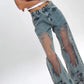 💥Damen-Jeans mit Vintage-Mesh-Patchwork-Print👖